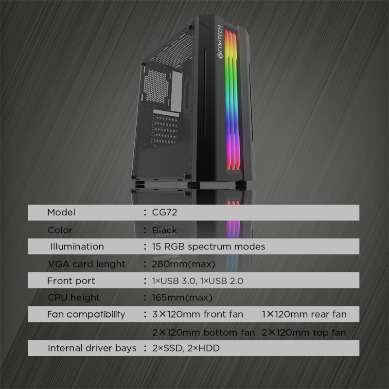Kuciste Gaming Fantech CG72 Midi crno