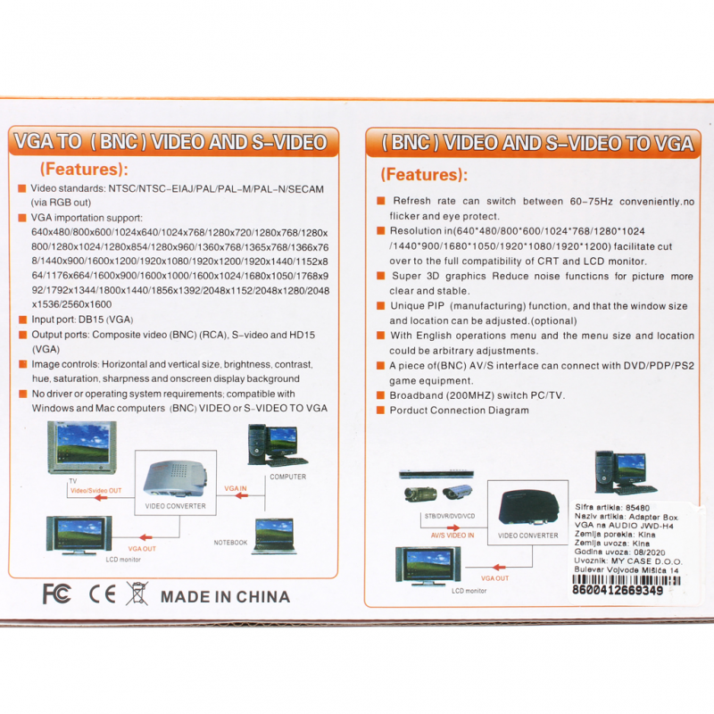 Adapter Box VGA na AUDIO JWD-H4
