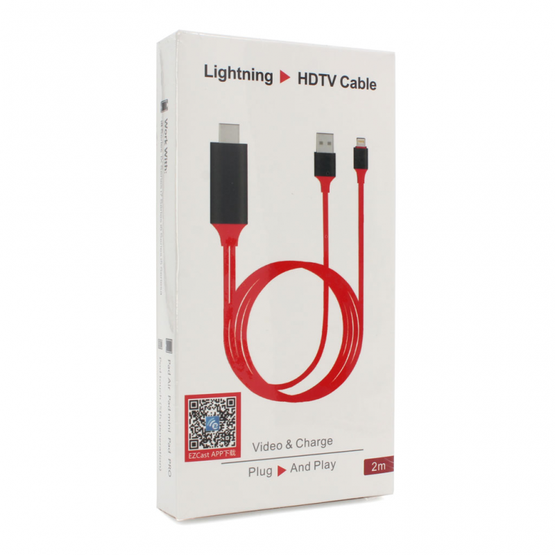 Kabl lightning na HDMI USB 2m crveni
