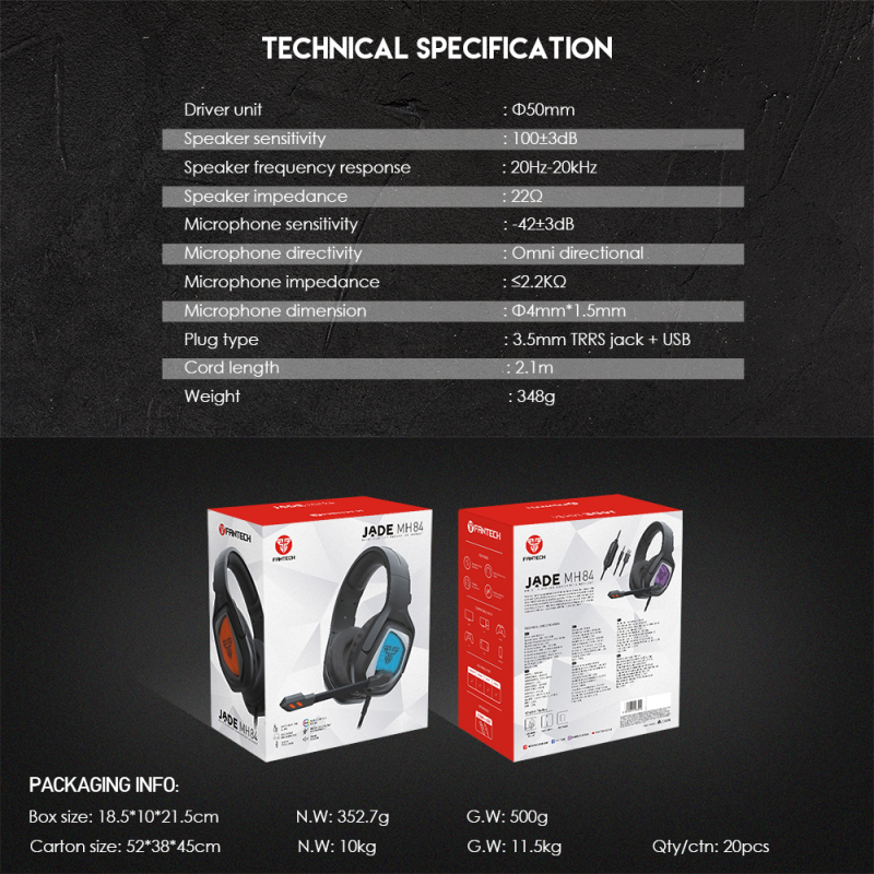 Slusalice Gaming Fantech MH84 Jade crne