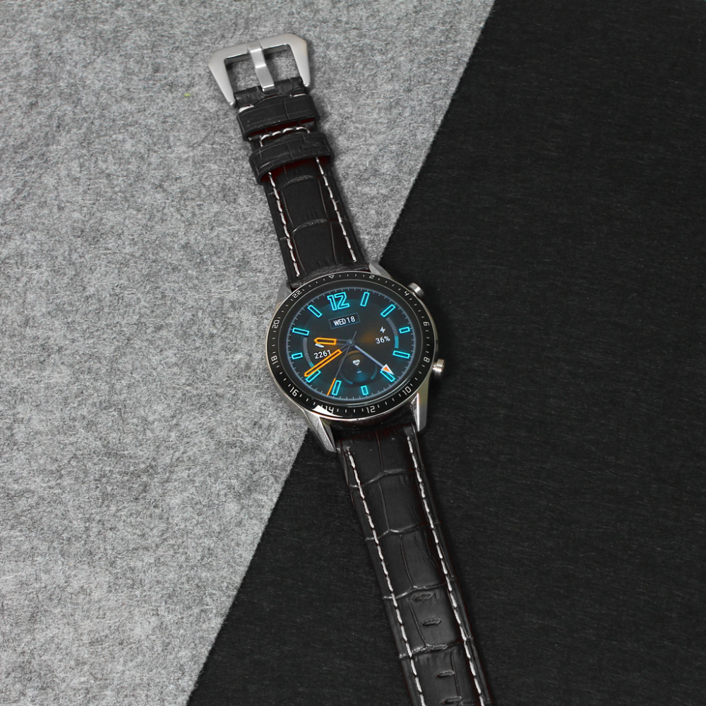 Narukvica elegant relief kozna za smart watch 22mm crna