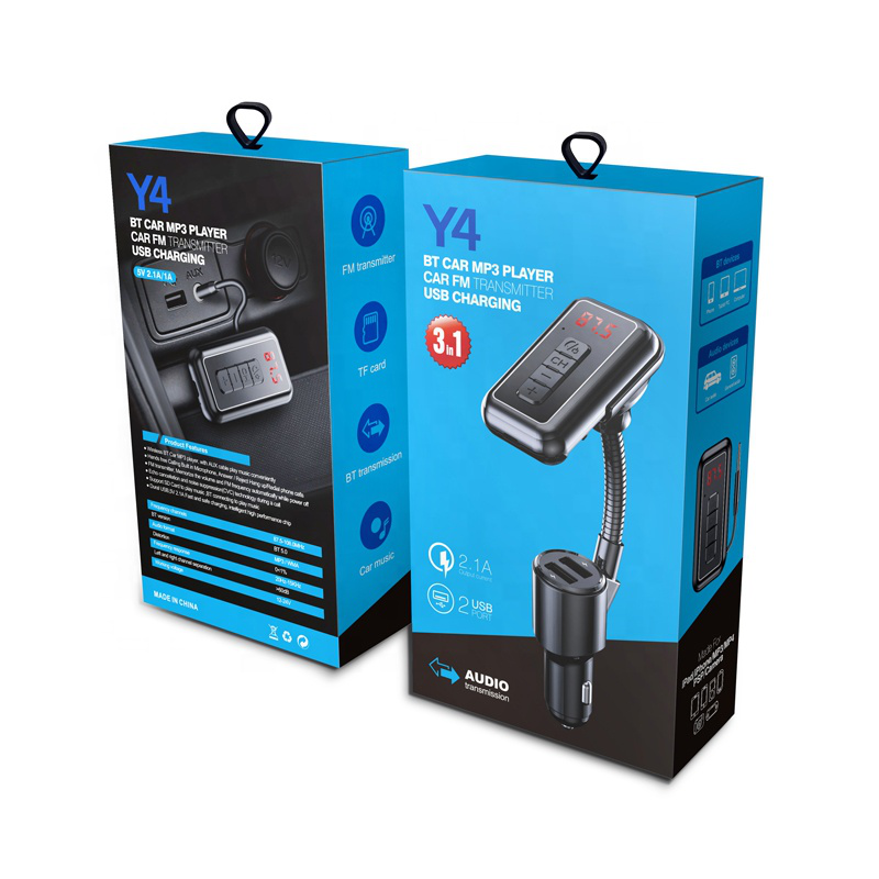 FM transmiter Y4 USB TF Bluetooth 5.0, call ID, modlularni, handsfree crni