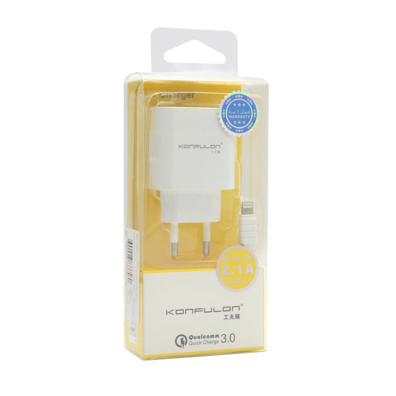 Kucni punjac KONFULON C27, QC 3.0, 2.1A sa iPhone lightning kablom beli