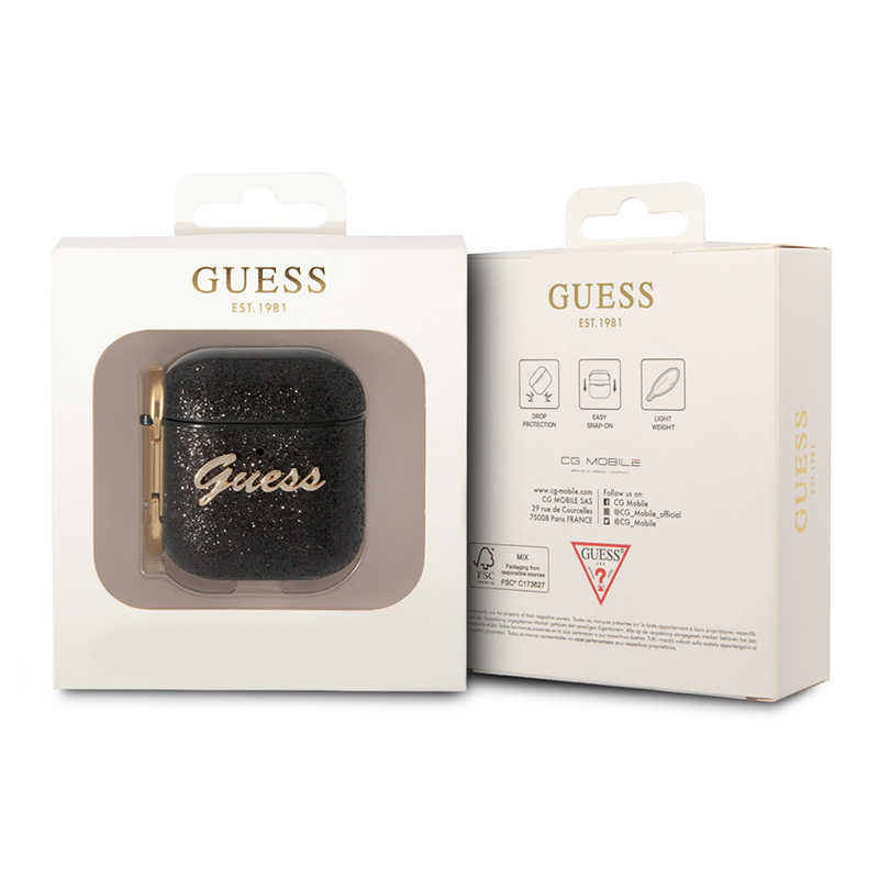 Torbica Guess za Airpods 1/2 PU Glitter Flake crna (GUA2HGGSHK)
