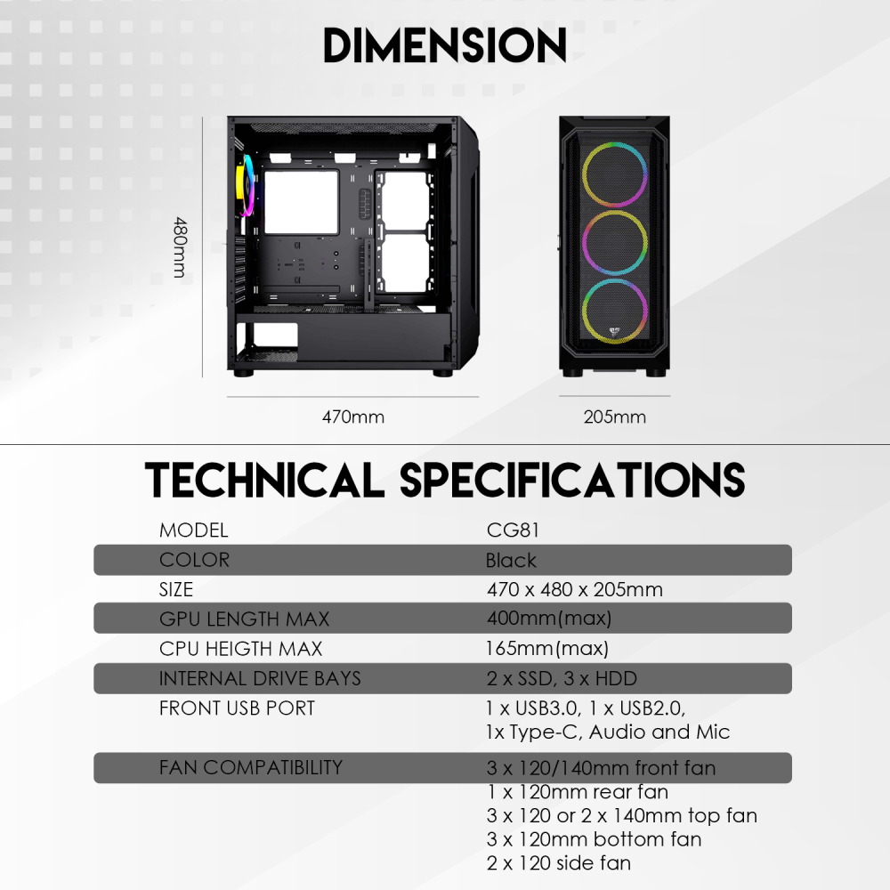 Kuciste Gaming Fantech CG81 Aero XL crno