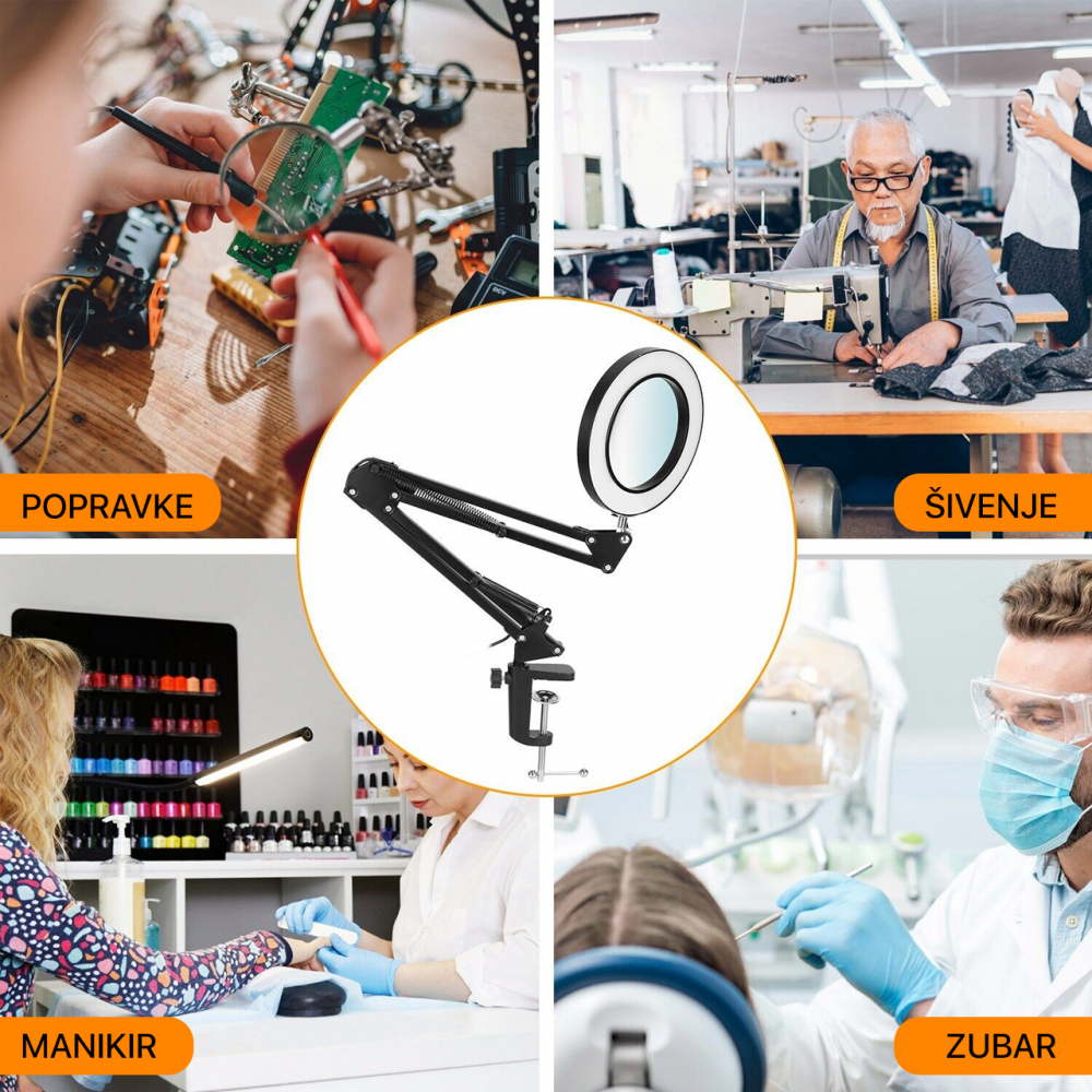 Stona LED lampa sa lupom HQ crna