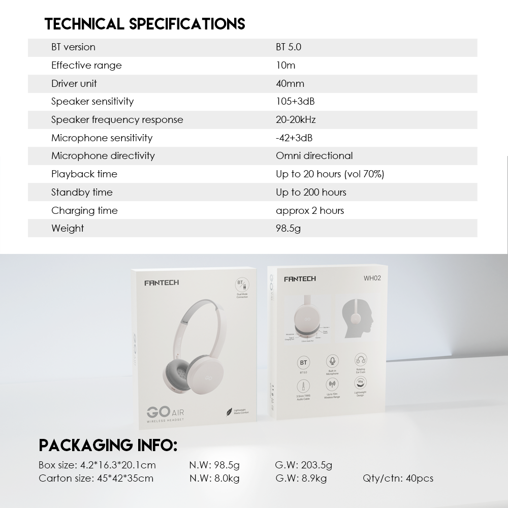 Bluetooth slusalice Fantech GO Air WH02 bez