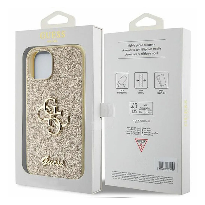 Torbica Guess Hc Fixed Glitter 4G Big Metal Logo za iPhone 15 6.1 zlatna (GUHCP15SHG4SGD)