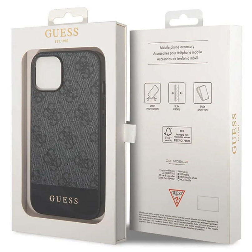 Torbica Guess Hc PC/TPU 4G Pu Bottom Stripe za iPhone 15 6.1 siva (GUHCP15SG4GLGR)