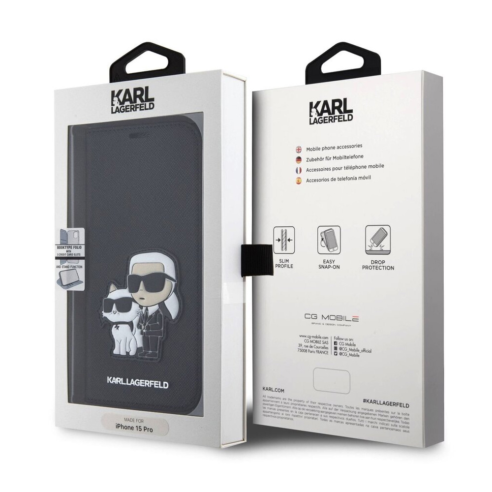 Torbica Karl Lagerfeld Saffiano BP Nft Karl&Choupette za iPhone 15 Pro 6.1 crna(KLBKP15LSANKCPK)