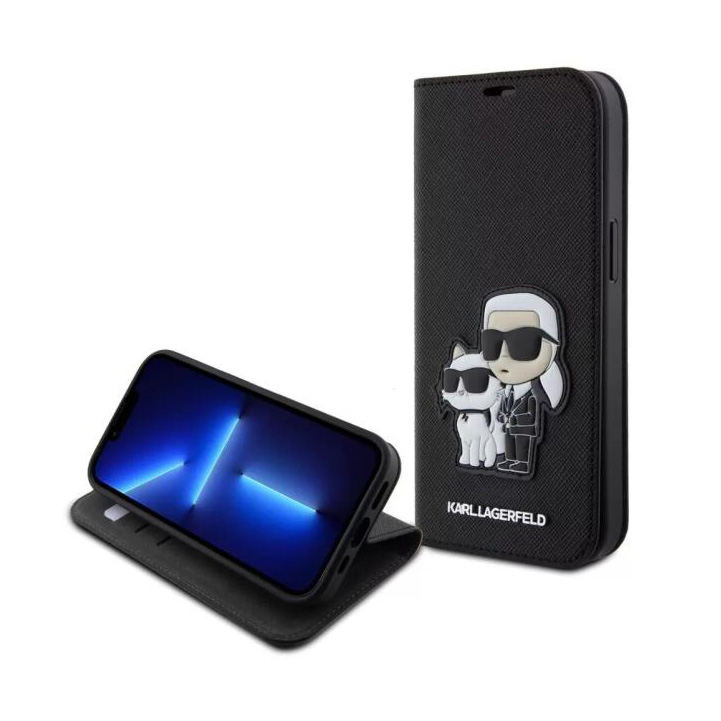Torbica Karl Lagerfeld Saffiano BP Nft Karl&Choupette za iPhone 15 Pro Max 6.7 crna (KLBKP15XSANKCPK)