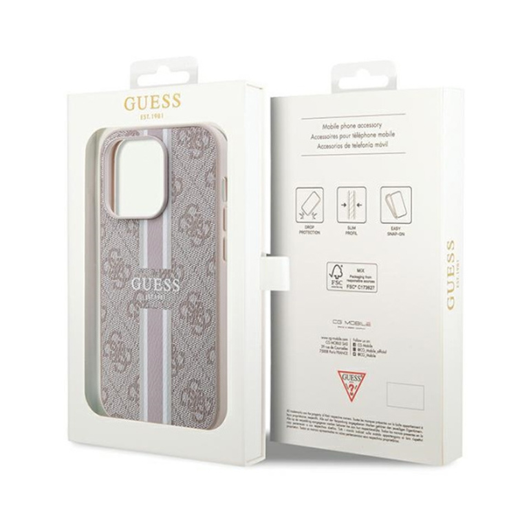 Torbica Guess Magsafe 4G Pu Printed Stripes za iPhone 15 Pro 6.1 roze (GUHMP15LP4RPSP)