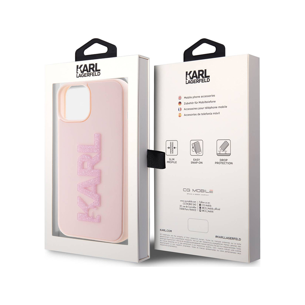Torbica Karl Lagerfeld 3D Rubber Glitter Logo za iPhone 15 6.1 roze (KLHCP15S3DMBKCP)