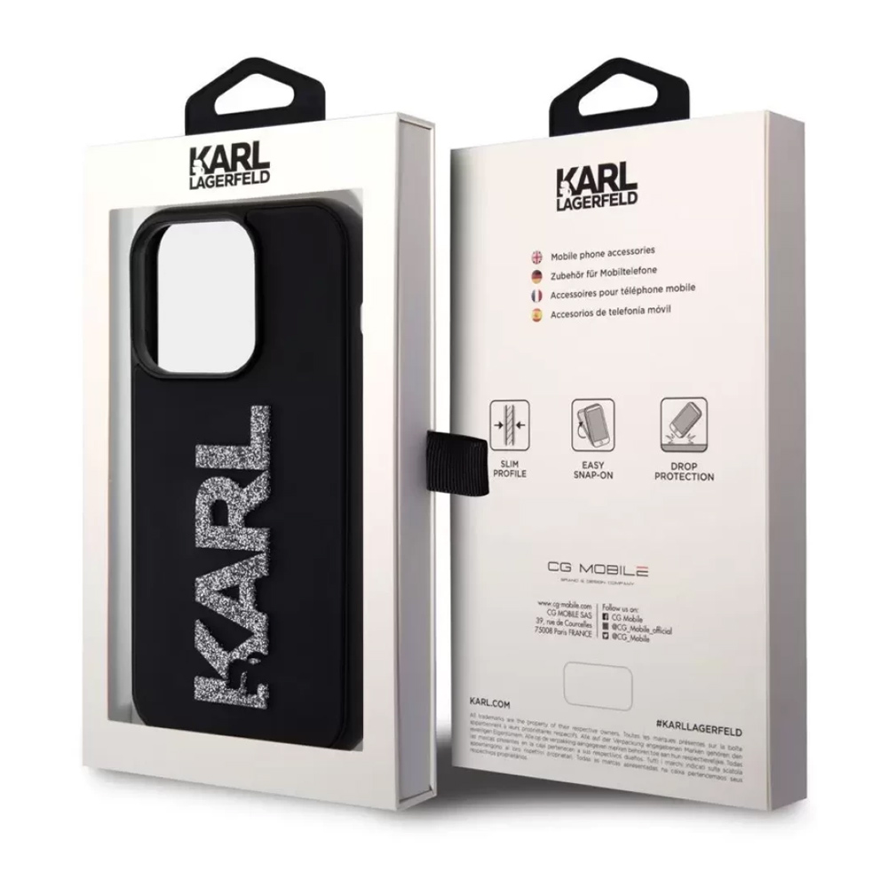 Torbica Karl Lagerfeld 3D Rubber Glitter Logo za iPhone 15 Pro Max 6.7 crna (KLHCP15X3DMBKCK)
