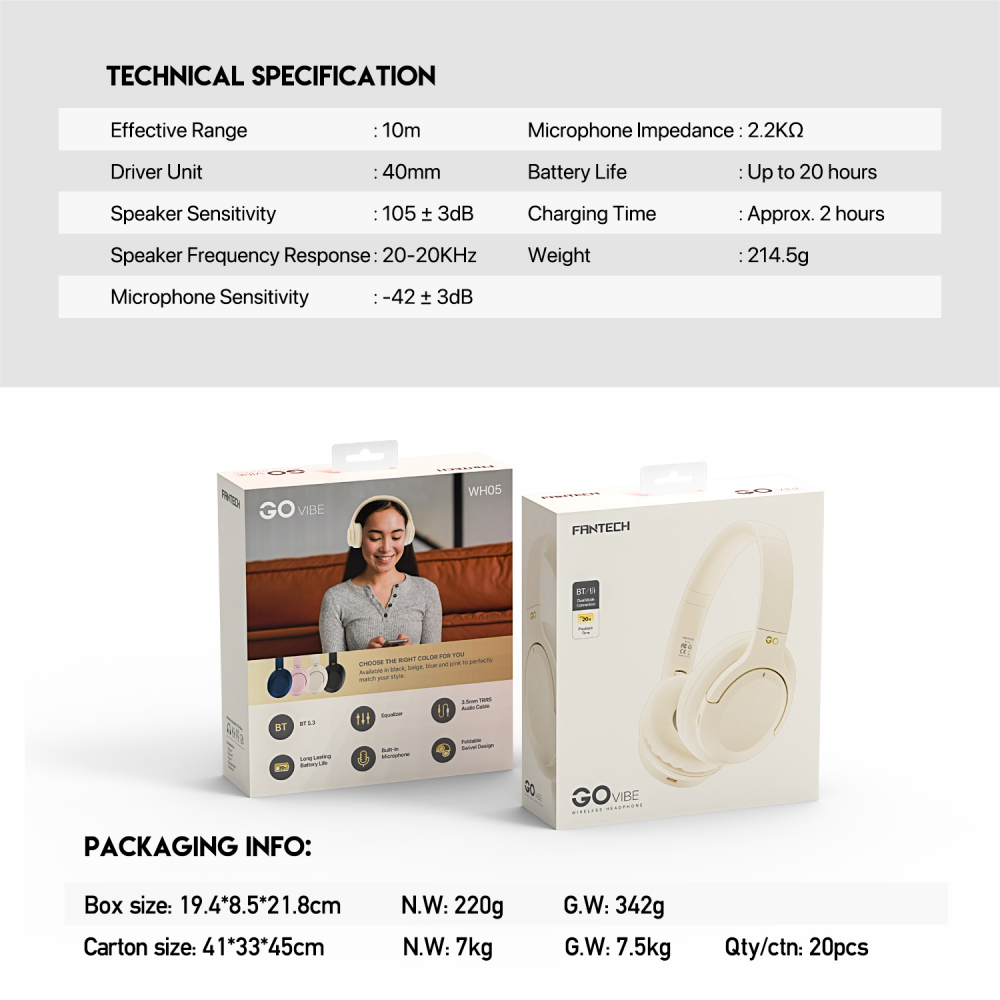 Bluetooth slusalice Fantech GO Vibe WH05 bez