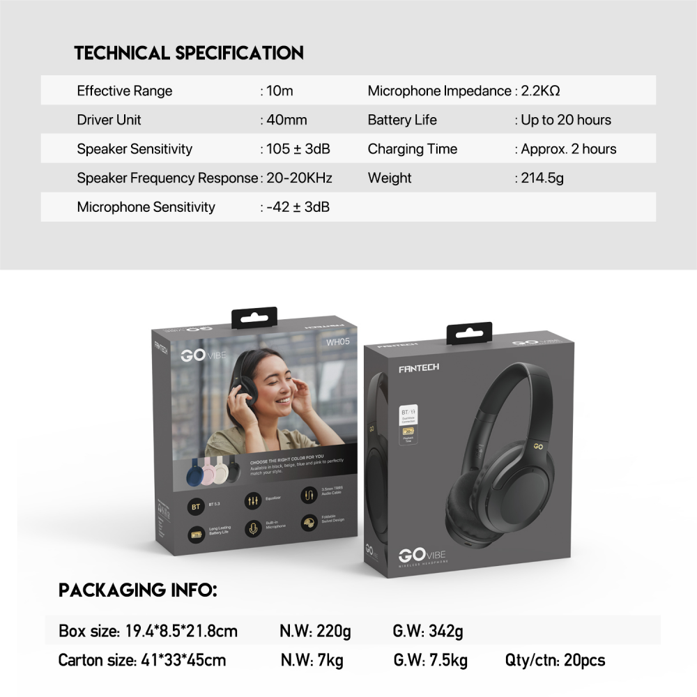 Bluetooth slusalice Fantech GO Vibe WH05 crne
