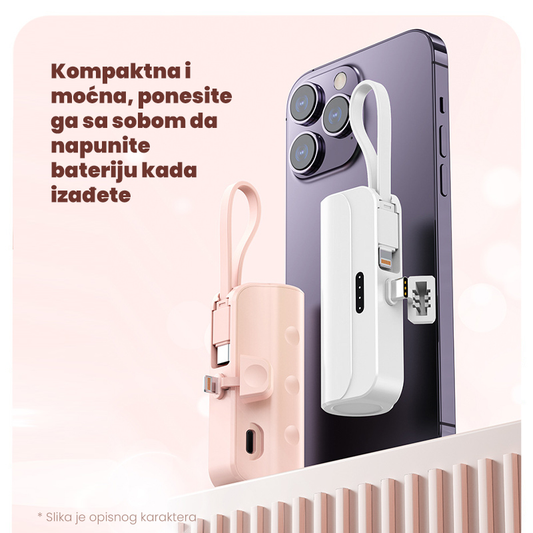 Power bank prenosiva baterija privezak 5000mAh Type C bela
