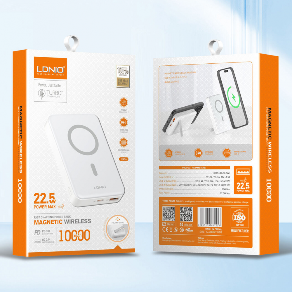 Back up baterija LDNIO PQ16 10000mAh, 15W wireless, sivo bela
