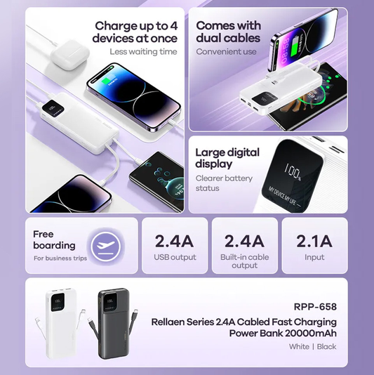Power bank prenosiva baterija REMAX Rellaen series RPP-658 2.4A 20000mAh bela