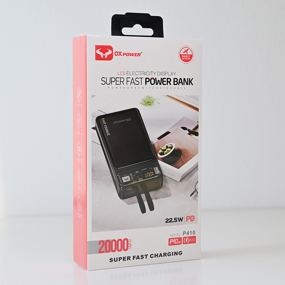 Power bank prenosiva baterija Oxpower P410 PD QC 22.5W 20000mAh crna