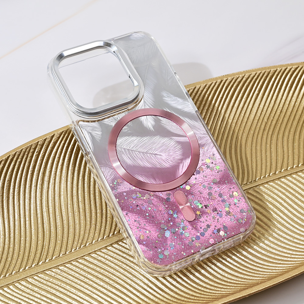 Torbica Magsafe Glitter za iPhone 15 Pro 6.1 roze