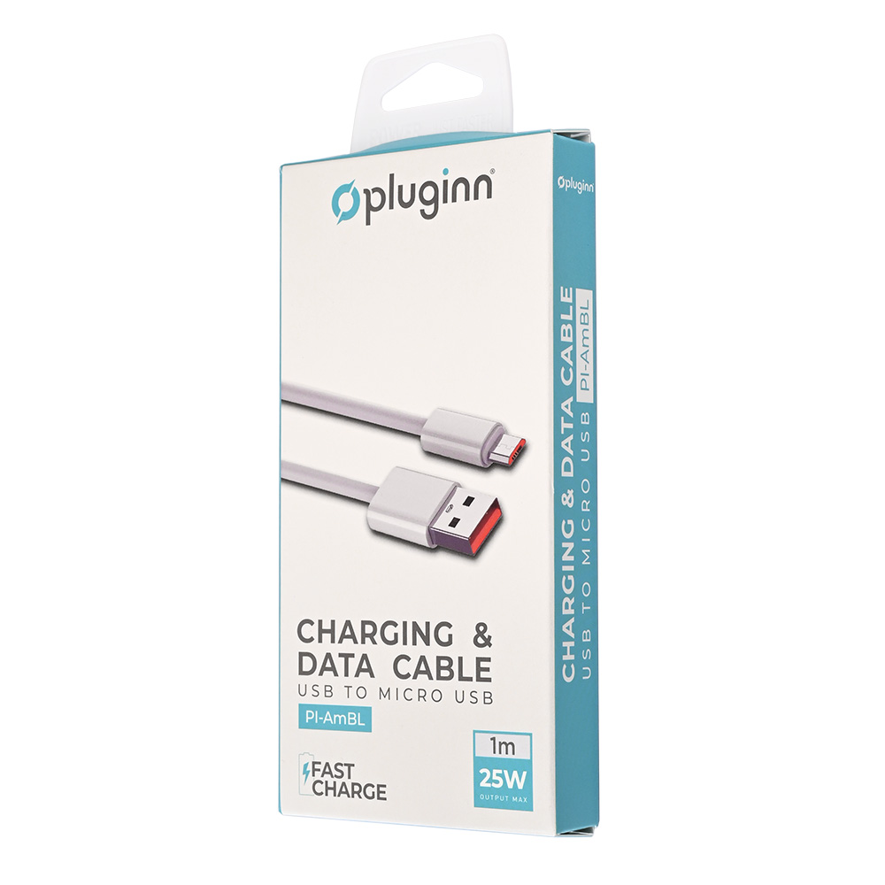 Data kabl Pluginn fast 25W USB na micro USB beli 1m