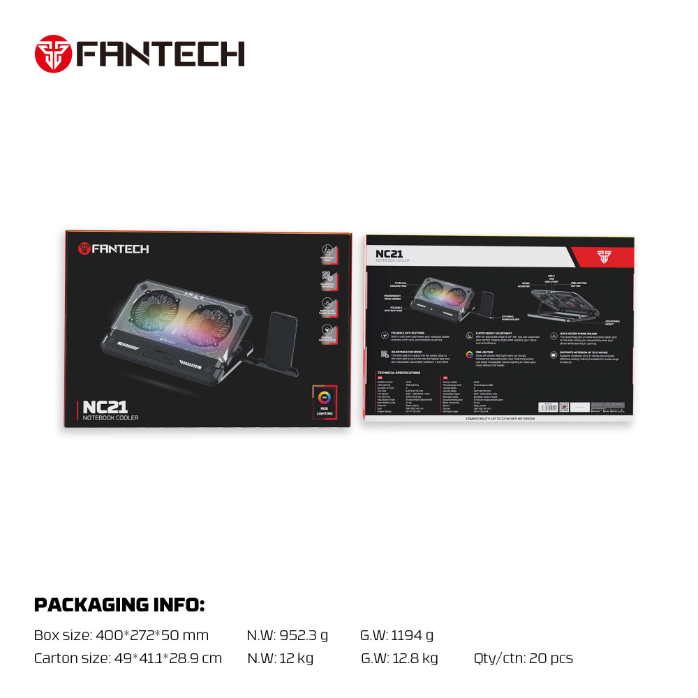 Laptop Cooler Fantech NC21 RGB crni
