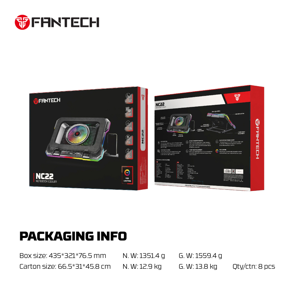 Laptop Cooler Fantech NC22 RGB crni