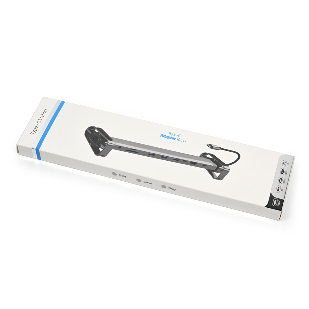 Adapter Type C JWD-TC45 na LAN, PD, HDMI, Type C, 3x USB 3.0, SD, TF, 3.5mm 10 u 1 sivi
