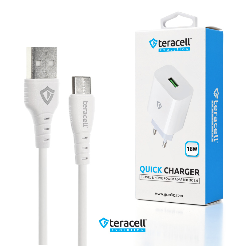 Kucni punjac Teracell Evolution TC-09 QC3.0 18W sa Type c kablom beli CE