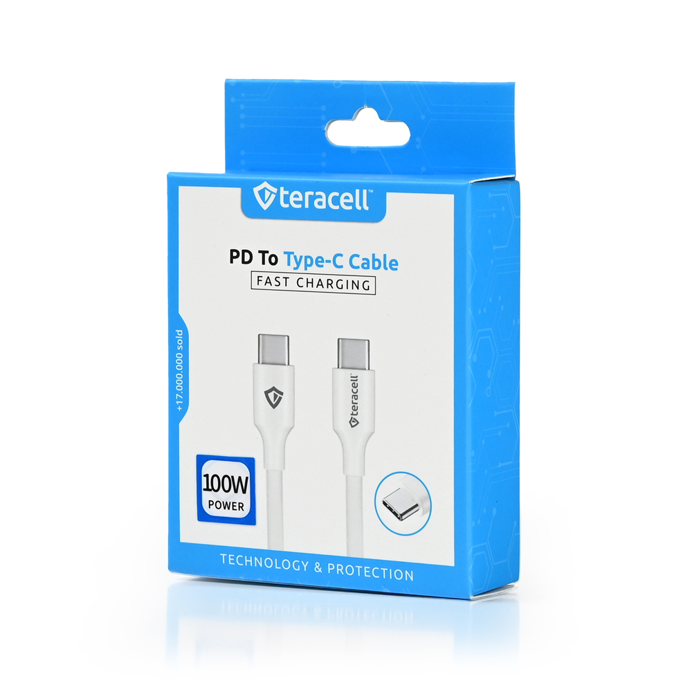 Data kabl Teracell Plus 100W PD Type C na Type C beli 1m