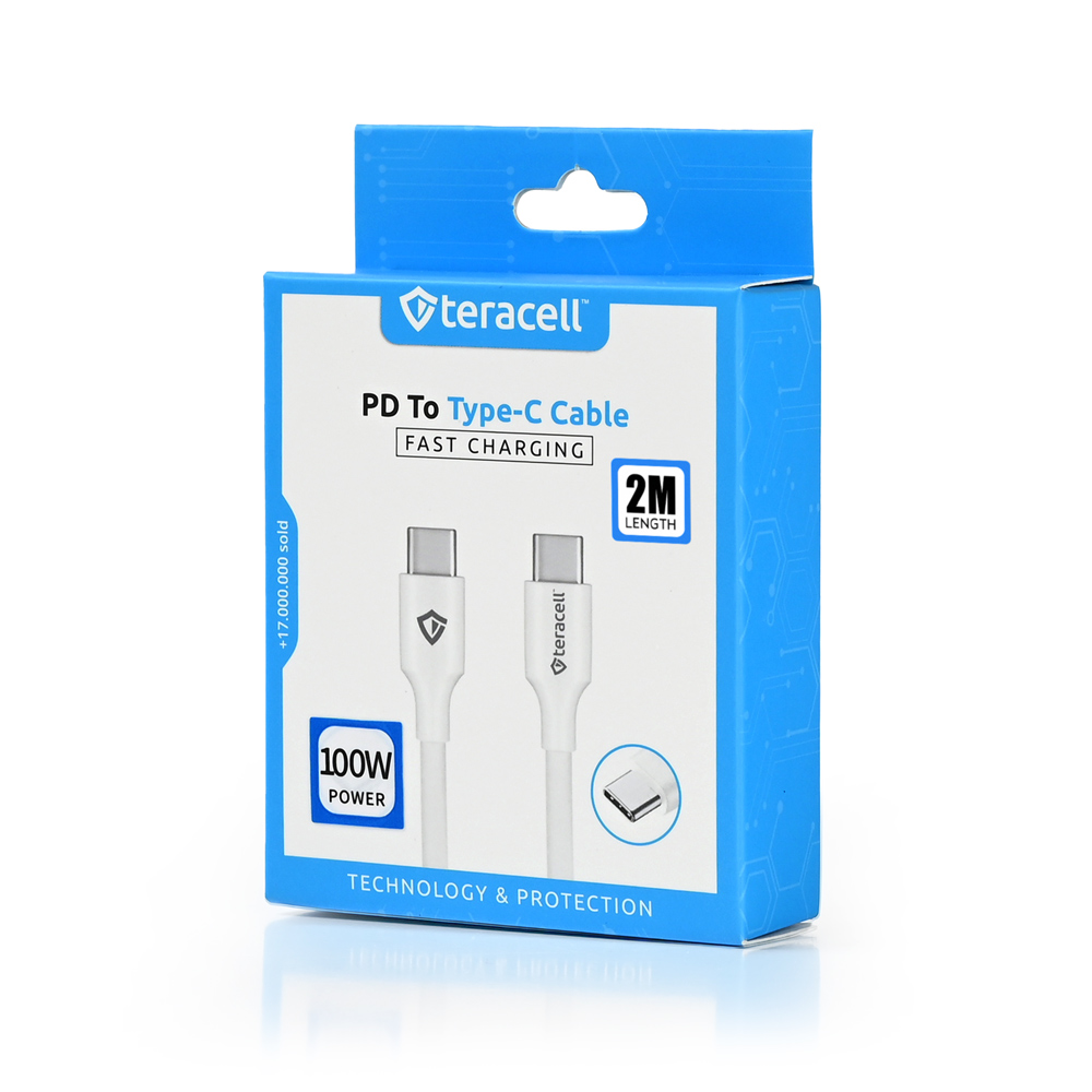Data kabl Teracell Plus 100W PD Type C na Type C beli 2m