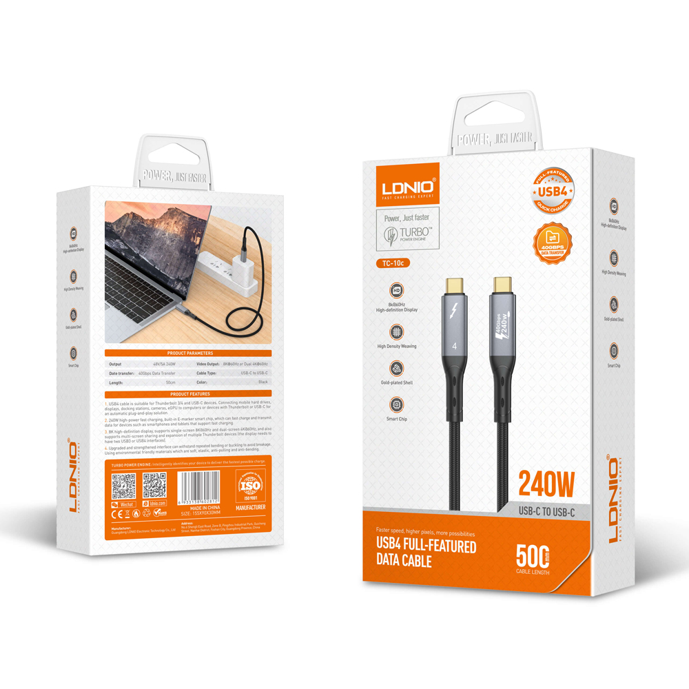Data kabl LDNIO TC11c, USB 4.0, PD3.1, 240W, 40Gbps, 8K 60Hz PD na Type C crni 1m