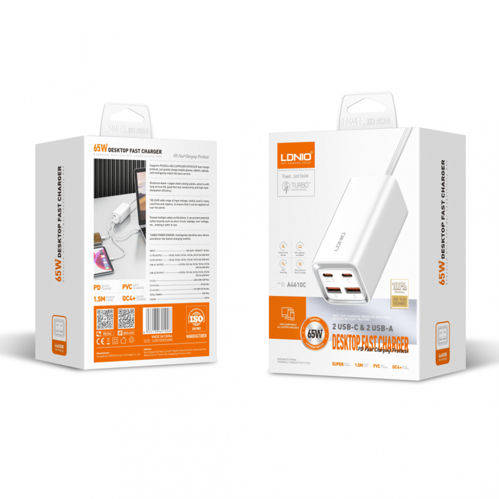 Kucni punjac LDNIO A4610C, QC4+, PD3.0, PPS, 65W beli