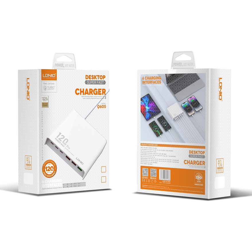 Kucni punjac LDNIO Q605, QC4+, PD3.0, SCP, PPS, VOOC, 120W total power beli