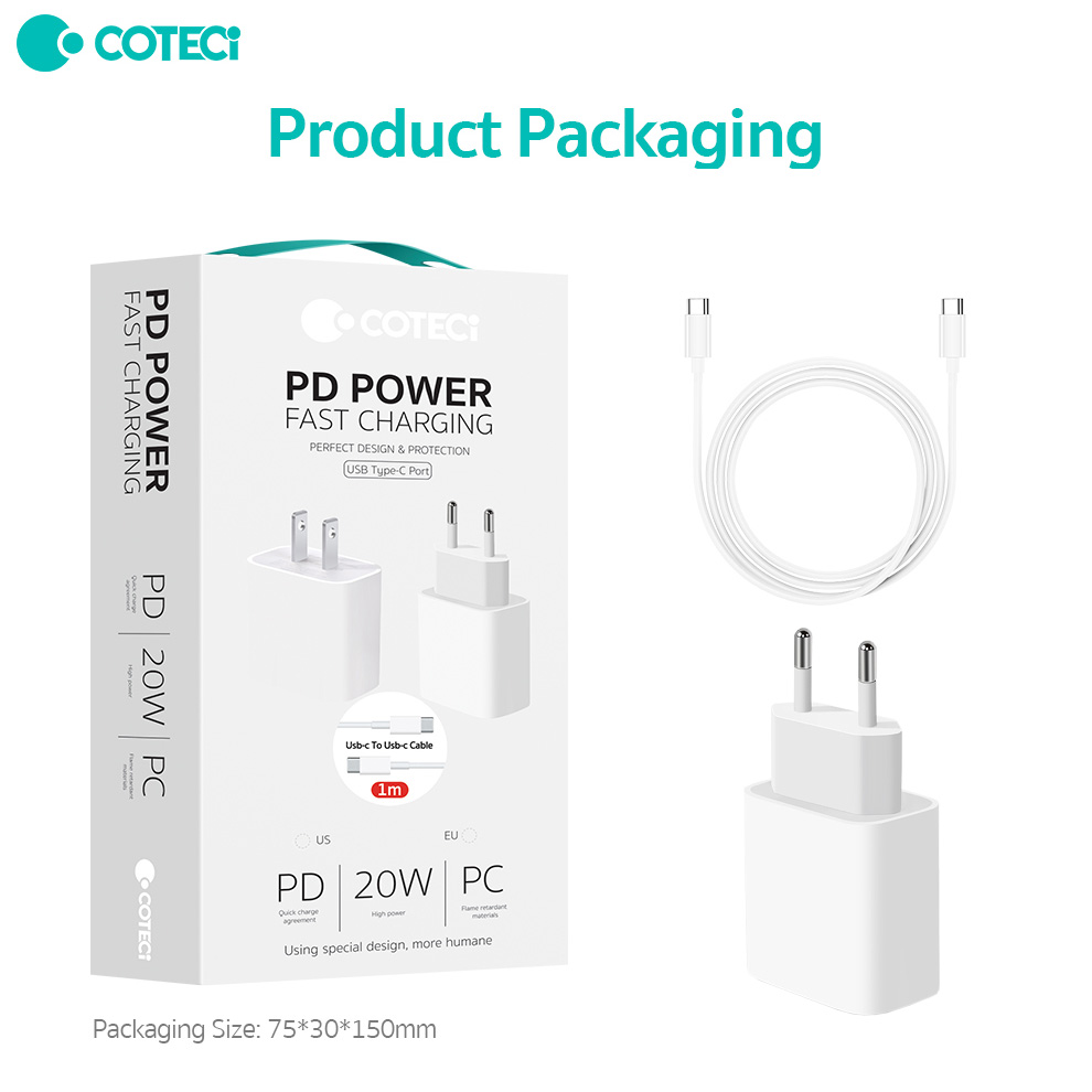 Kucni punjac Coteci 32120 20W sa PD na Type C kablom beli