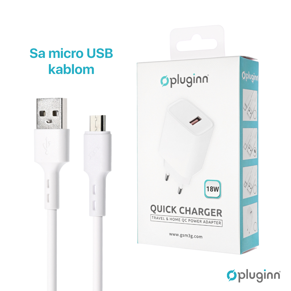 Kucni Punjac Pluginn AJ-18 QC3.0 18W sa micro USB kablom beli CE