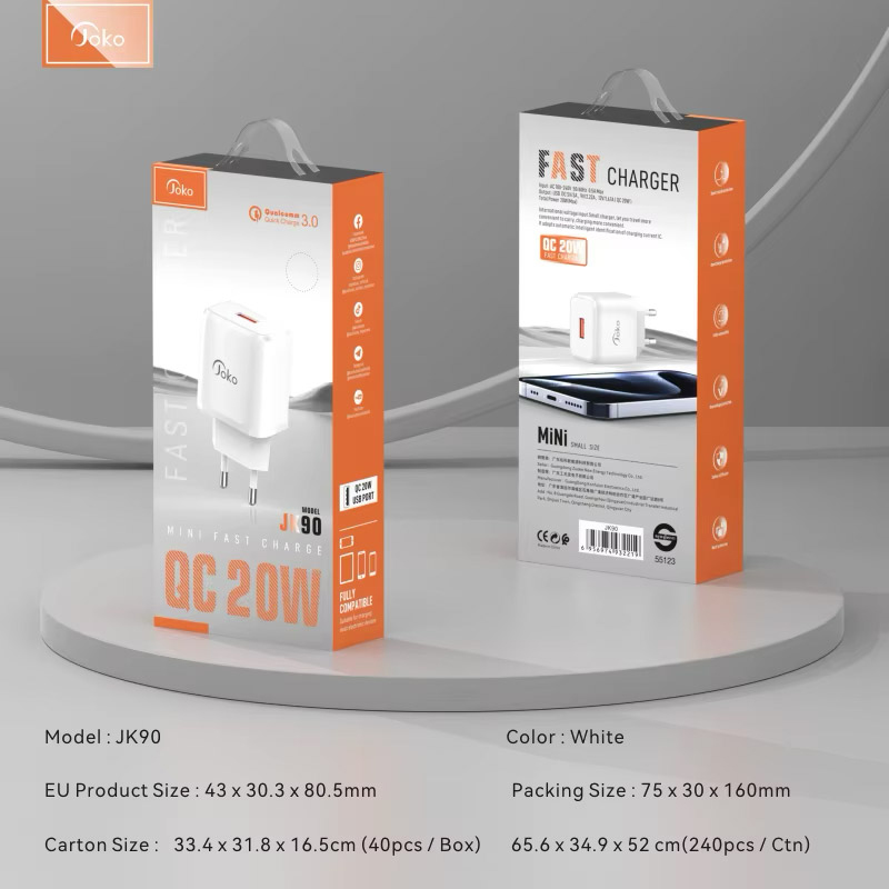 Kucni punjac KONFULON JK90 + DC65 PD20W sa kablom USB na Type C beli