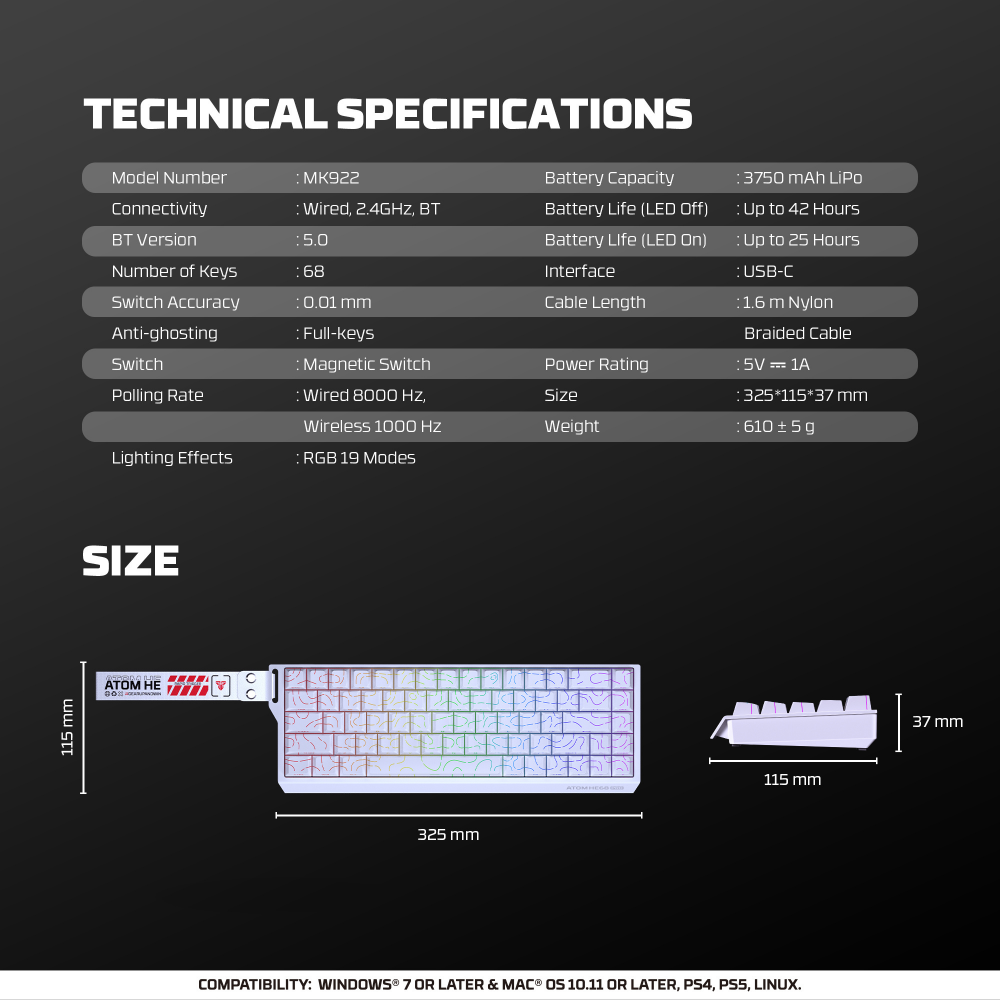 Tastatura Wired Magnetic Gaming Fantech MK922 Atom HE68 Pro Topo bela (emerald switch)