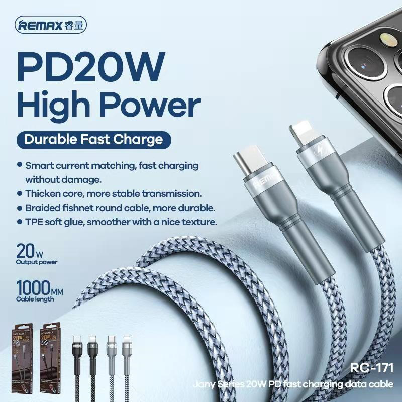 Data kabl REMAX Fast charging 20W PD RC-171 Type C na iPhone lightning srebrni 1m