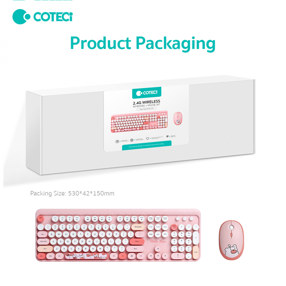 Combo mis i tastatura Coteci 84021 pink