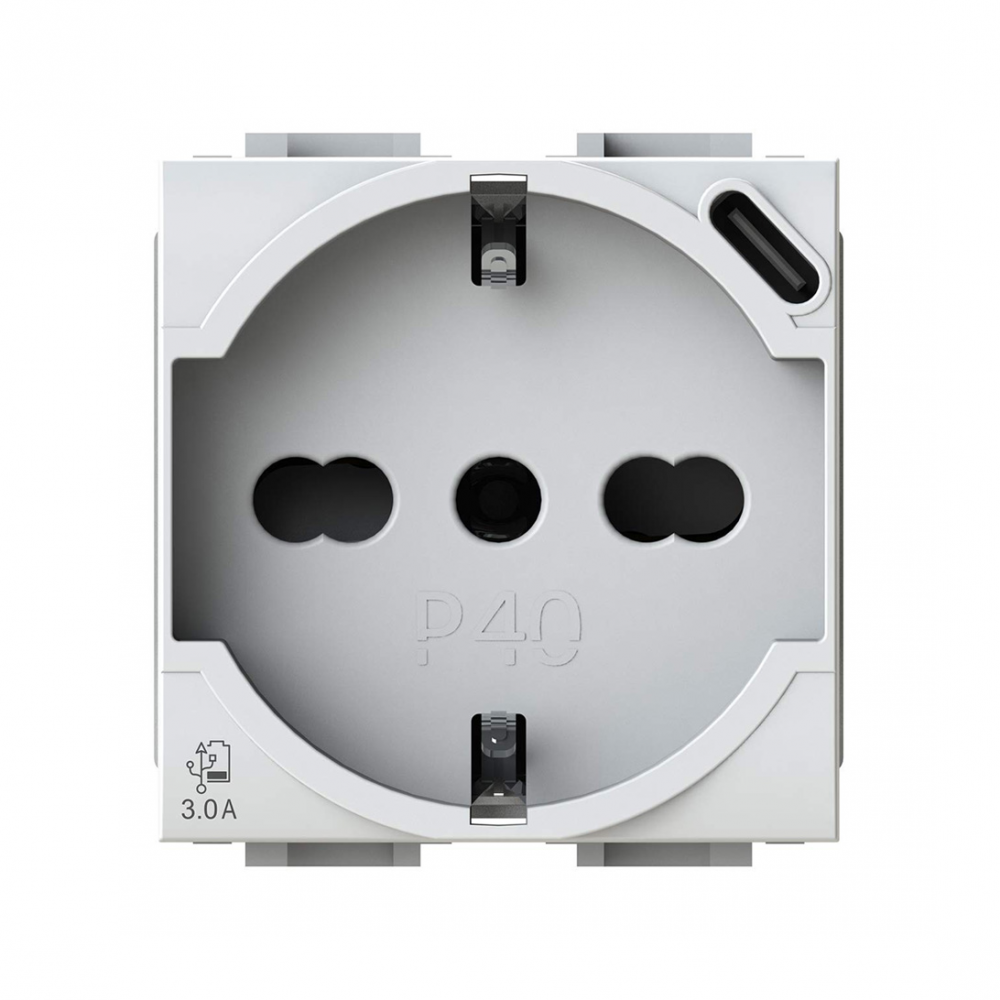 Uticnica USB P40 (1 suko+1 USB C) Vimar Plana bela 4B.V14.P40.USB