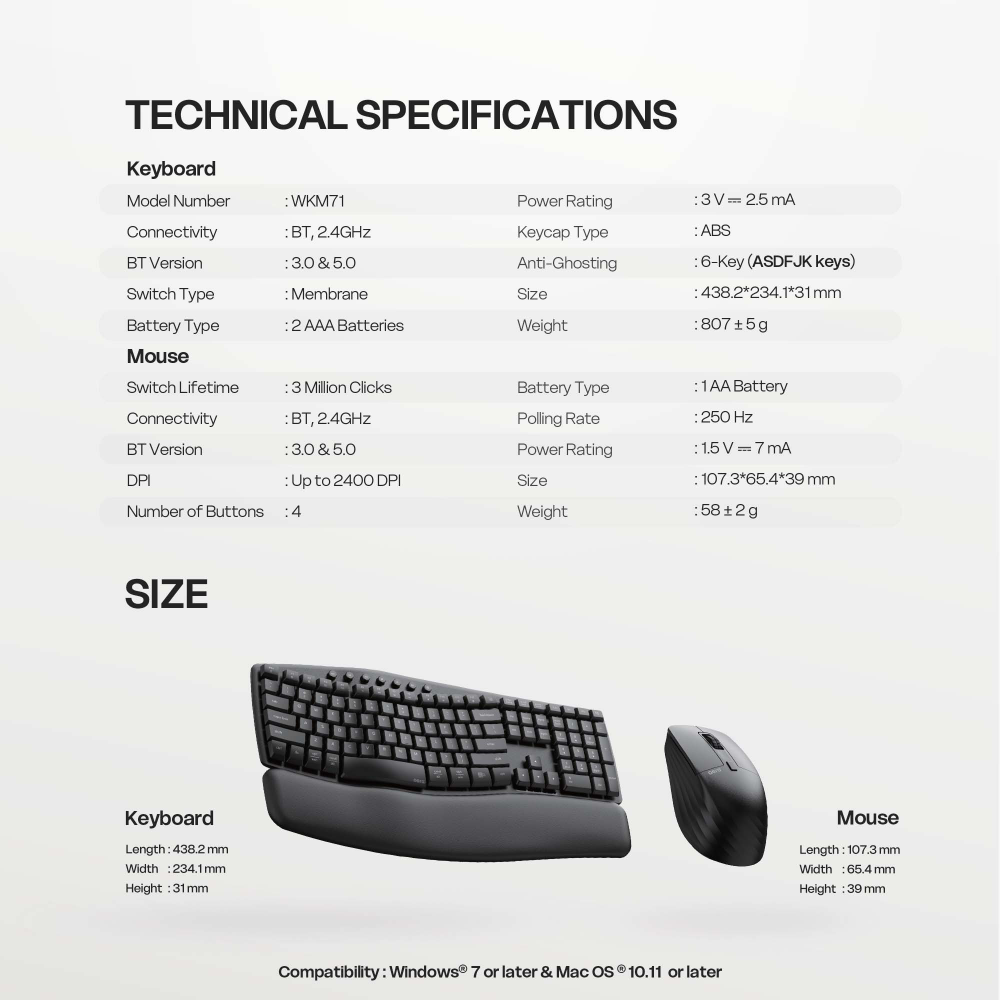 Combo mis tastatura wireless Fantech WKM71 area ARCH COMBO crni