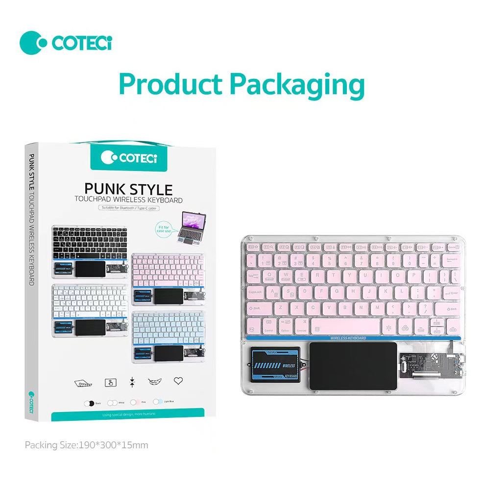 Tastatura Coteci Punk 84013 Wireless touchpad transparent plava