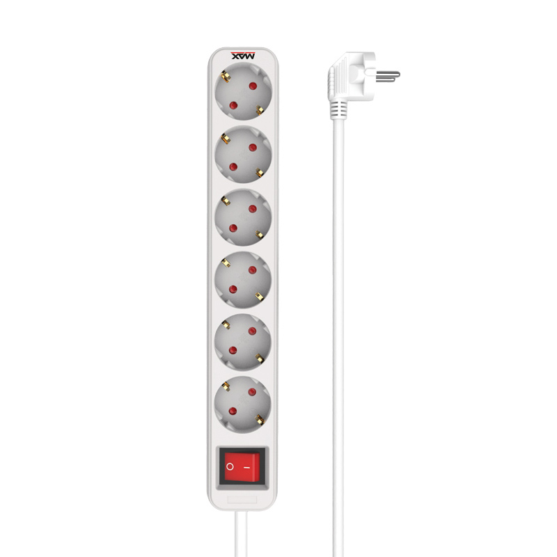 Produzni kabl sa prekidacem 6 uticnice 3m Max MPS-106SB-3M Beli