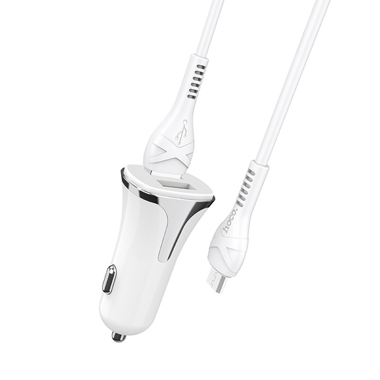 Auto punjac HOCO Z31 QC3.0 2xUSB sa micro USB kablom beli
