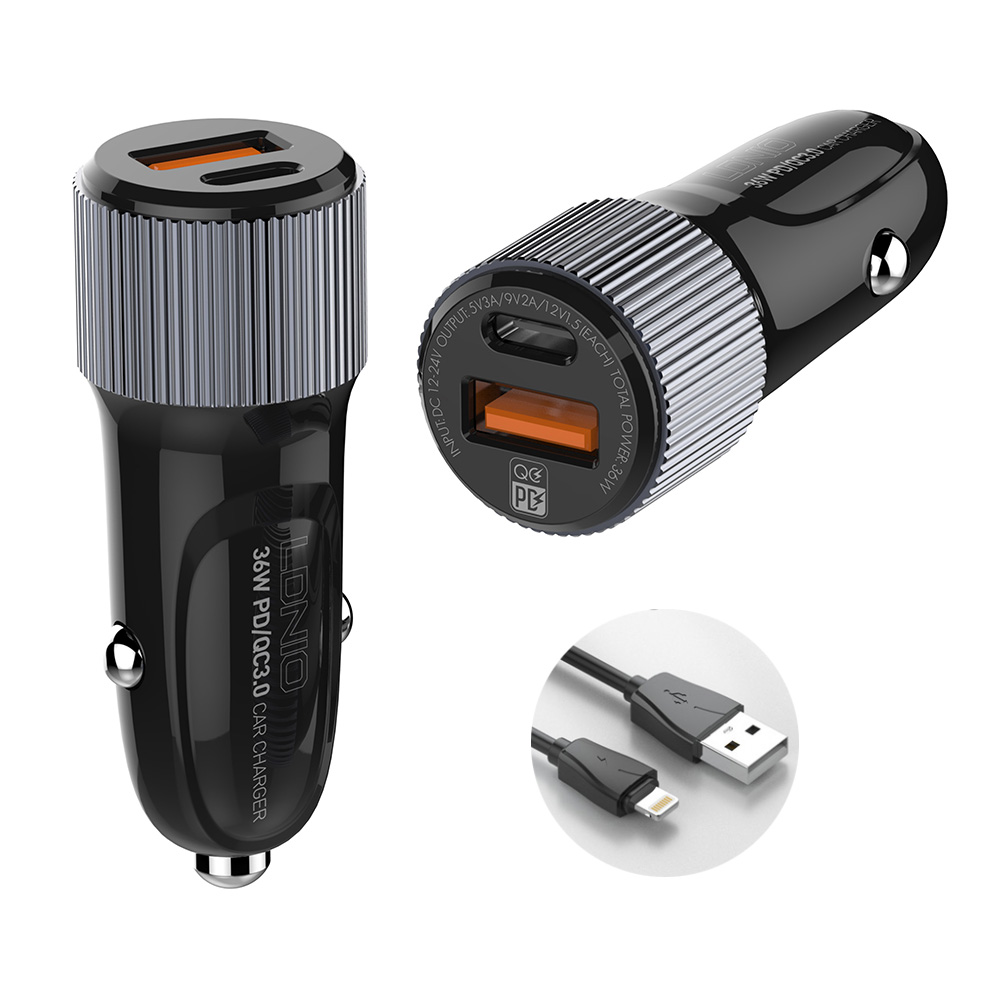 Auto punjac LDNIO C510Q PD/QC3.0 36W sa iPhone lightning kablom