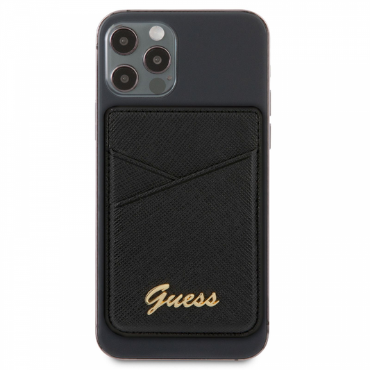 Torbica za kartice Guess Wallet Cardslot Sticker 3M Saffiano Script crna (GUCHSSABK)