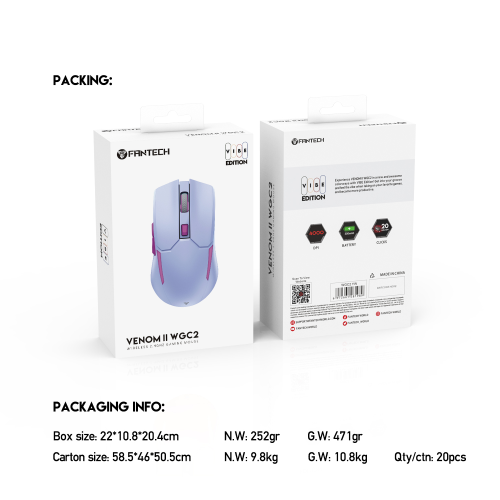 Mis Wireless Gaming Fantech WGC2 Venom II ljubicasti