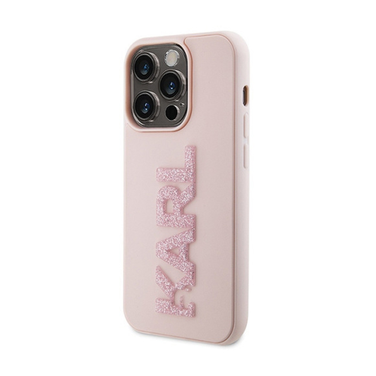 Torbica Karl Lagerfeld 3D Rubber Glitter Logo za iPhone 15 Pro 6.1 roze (KLHCP15L3DMBKCP)